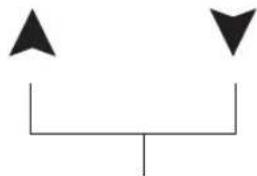 Simple geometric diagram with two black triangles above a horizontal line and a vertical line below (no text or symbols)
