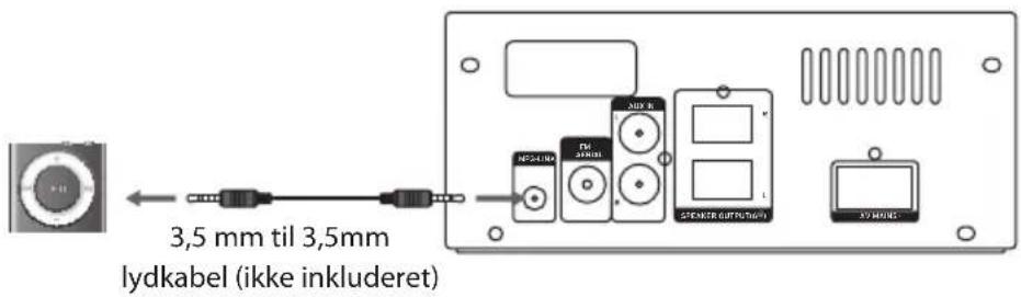3,5 mm til 3,5mm lydkabel (ikke inkluderet)
