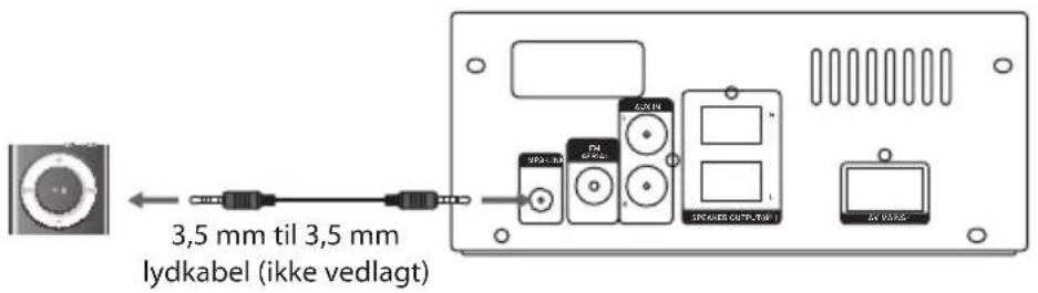 3,5 mm til 3,5 mm lydkabel (ikke vedlagt)