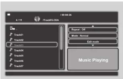 / 00:04:26 4 / 11 iTrack03.CDA Track01 Track02 Track03 Track04 Track05 Track06 Track07 Repeat : Off Mode : Normal Edit mode Music Playing