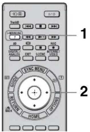 TrackID 1/2 MANUAL 3D RES REC DIGITAL ANALOGS EXIT SCENE INTERNET VIDEO GUIDE SYNC MENU RETURN HOME BACK OPTIONS 1 2