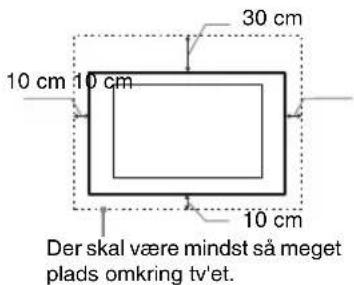 30 cm 10 cm 10 cm 10 cm Der skal være mindst så meget plads omkring tv'et.