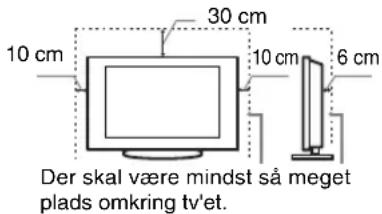10 cm 30 cm 10 cm 6 cm Der skal være mindst så meget plads omkring tv'et.
