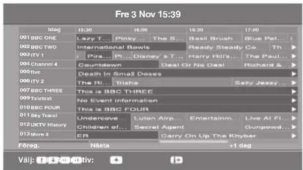 Fre 3 Nov 15:39 Idag 18:30 16:00 18:30 17:00 001 BBC ONE Lazy T... Pinky... The S... Bestl Brush Brua Pet... 002 BBC TWO International Bowls Ready Steady Co... Th... 003 ITV 1 Pira... Pf... Disney's T... Harry Hit's... The Paul... 004 Channel 4 Counidown Dasil Of No Deal Richard & 005 live.Death In Small Doses 006 ITV 2 The Hi... Tisha Sally Jessy... 007 BBC THREE.This is BBC THREE 009 Telext No Event Information 010 BBC FOUR.This is BBC FOUR 011 Sky Travel.Undercove... Luton Airp... Entertainm... Live At Fi... 012 UKTV History.Children of... Secret Agent Gunpwd... 013 More 4 ER Carry On Up The Khyber Föreg,Nästa +1 dag Väij: ITV Oztiv: ID