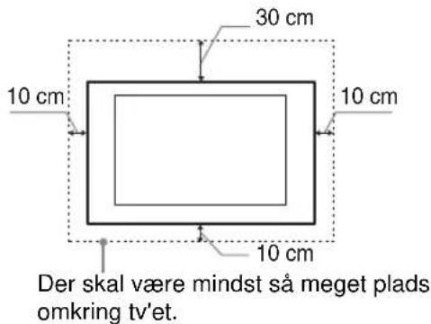 30 cm 10 cm 10 cm 10 cm Der skal være mindst så meget plads omkring tv'et.