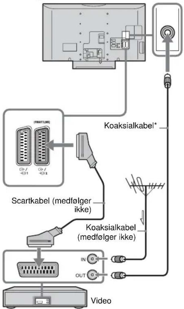 Coaksialkabel* Scartkabel (medfølger ikke) Coaksialkabel (medfølger ikke) IN OUT Video