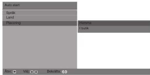 Auto start Språk Land Placoring Homma I butik Äter: Välj Bekräfta: