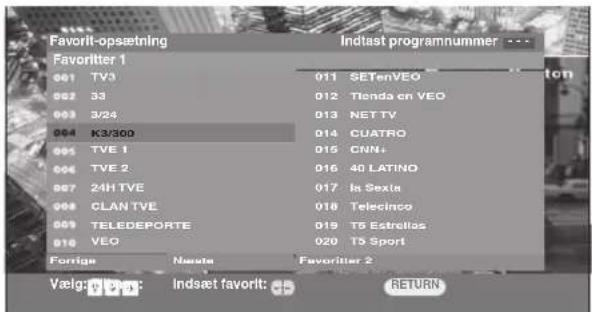 Favorit-opsætning Favoritter 1 001 TV3 002 33 003 3/24 004 K3/300 005 TVE 1 006 TVE 2 007 24H TVE 008 CLAN TVE 009 TELEDEPORTE 010 VEO Forige Navita Indsæt favorit: Favoritter 2 011 SETenVEO 012 Tienda en VEO 013 NET TV 014 CUATRO 015 CNN+ 016 40 LATINO 017 Is Sexta 018 Telecinco 019 TS Estrellas 020 TS Sport RETURN
