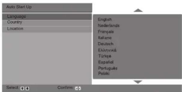 Auto Start Up Language Country Location English Nederlands Français Italiano Deutsch Eklönyvica Türkçe Español Português Polski Select: Cancel: