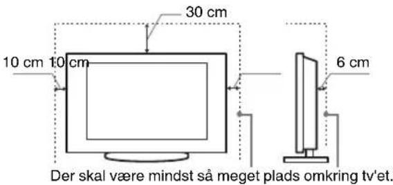 30 cm 10 cm 10 cm 6 cm Der skal være mindst så meget plads omkring tv'et.