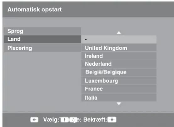 Automatisk opstart Sprog Land Placering United Kingdom Ireland Nederland Belgïe/Belgique Luxembourg France Italia