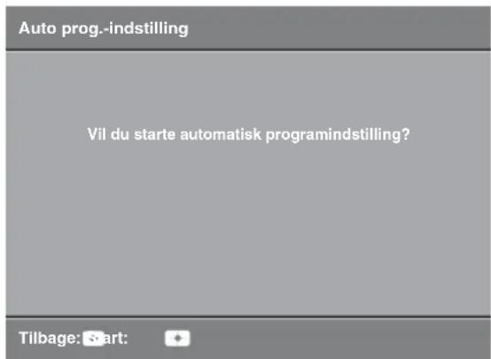 Auto prog.-indstilling Vil du starte automatisk programindstilling? Tilbage: Start: