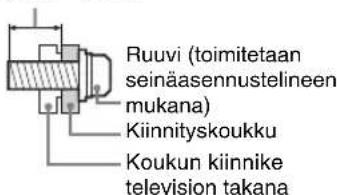 Ruuvi (toimitetaan seinäasennustelineen mukana) Kiinnityskoukku Koukun kiinnike television takana