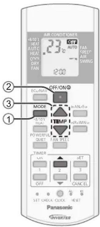 AIR CONDITIONER +8/10 °C HEAT AUTO HEAT COAST DRY FAN 23°C AUTO FAN SPEED AIR SWING 2:00 ECO/NAV OFF/ON® MODE +8/10°C HEAT POWERFUL QUIET TEMP NAN/Eo WR/SWIN® FAN SPEED TIMER OR SET 1 2 3 OFF CANCEL SET CHECK CLK RESET Panasonic INVERTER