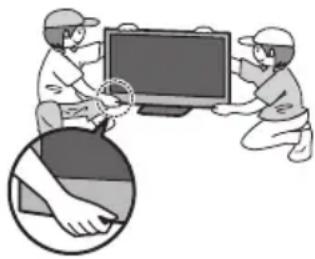 PANASONIC Viera TX-P50GT50Y - Fjernsynet er tungt. Der kræves 2 eller flere personer til at håndtere fjernsynet. Støt som vist for at undgå tilskadekomst på grund af, at fjernsynet vælter eller falder ned. - 1