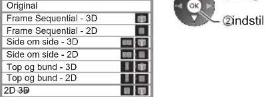 Original Frame Sequential - 3D Frame Sequential - 2D Side om side - 3D Side om side - 2D Top og bund - 3D Top og bund - 2D 2D 3D