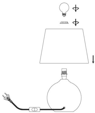 Diagram showing a lamp, bulb, and electrical plug with labeled components