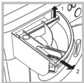 Technical diagram of a mechanical component with labeled parts and directional arrows indicating flow or movement.