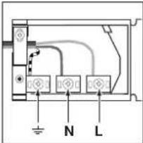 Electrical wiring diagram showing connections between terminals N and L with grounding symbols