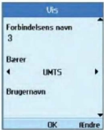 Uis Forbindelsens navn 3 Barer UMTS Brugernavn OK Endre