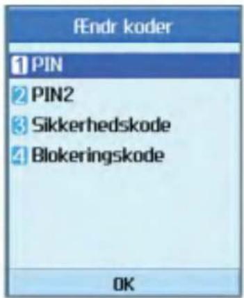 fEndr koder 1 PIN 2 PIN2 3 Sikkerhedskode 4 Blokeringskode OK