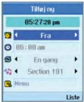 Tilføj ny 05:27:28 pm Fra 06:00 am En gang Section 191 Memo Liste