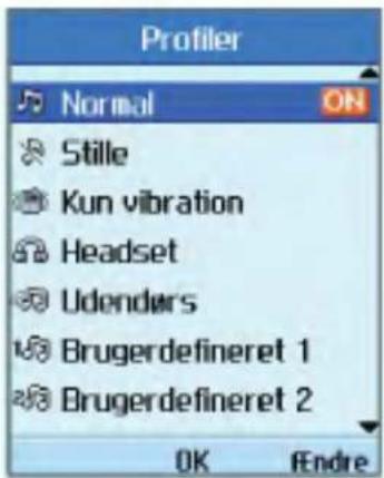 Profiler Normal ON Stille Kun vibration Headset Udendurs Brugerdefineret 1 Brugerdefineret 2 OK Endre