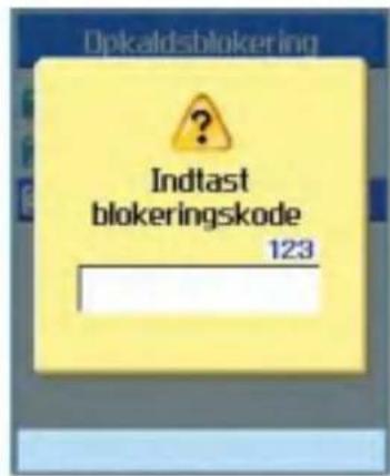 Dpkaldsblokering Indtast blokeringskode 123