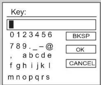 Key: 0 1 2 3 4 5 6 7 8 9. _ - @ , abcde f g h i j k l m n o p q r s BKSP OK CANCEL