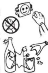 Illustration showing various behaviors of a chemical reaction involving a bottle, a glass, and a hand holding a photo with a smiley face.