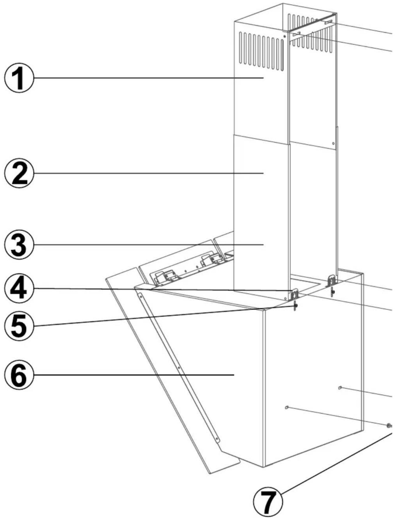 Technical diagram of a multi-level elevator structure with numbered components for identification