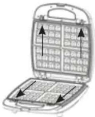 Diagram of a briefcase with labeled compartments and directional arrows indicating internal layout or movement.