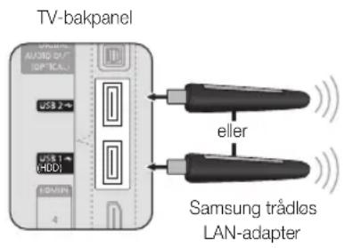 TV-bakpanel AUDIO DV7 (OPTICAL) USB 2~ USB 1 (HDDI) HDMI 4 eller Samsung trådlös LAN-adapter