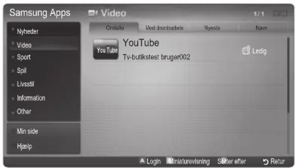 Samsung Apps Nyheder Video Sport Spil Livstill Information Other Min side Hjælp Video Omifalte West downloadede Nyestle Navn YouTube Tv-butikstest bruger002 Ledig Login Miniaturevisning Sister efter Return