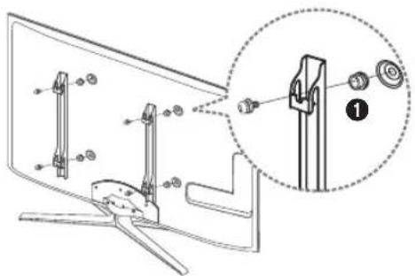 Technical diagram showing assembly of a monitor with labeled parts and a magnified detail view highlighting a specific component.