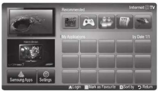 Recommended Internet@TV My Applications by Date 1/1 Samsung Apps Settings Login Mark as Favourite Sort by Return