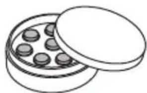 Illustration of a closed container with six round objects inside, no text or symbols present.