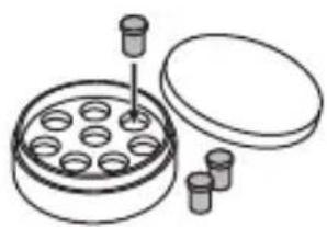 Illustration of a laboratory test tube with multiple test tubes and a lid (no text or labels)