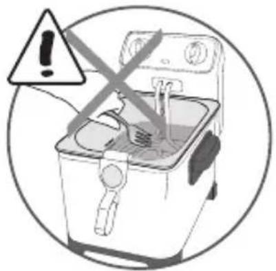 Warning symbol for a kitchen appliance with crossed-out shower and warning sign
