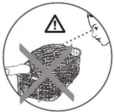 Warning symbol with exclamation mark and crossed hand, indicating incorrect safety or hazard