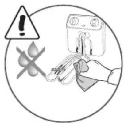 Warning symbol with warning triangle, crossed-out clover, and cleaning device icon