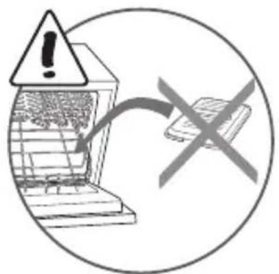 Warning symbol showing a warning triangle with an exclamation mark above a laptop screen, and a crossed-out smartphone symbol.
