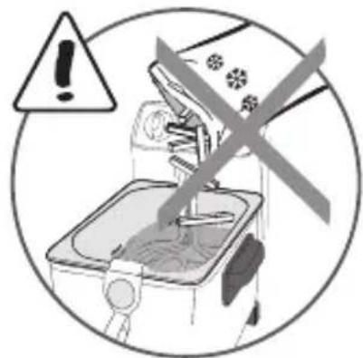 Warning symbol for a kitchen appliance with warning sign and warning triangle
