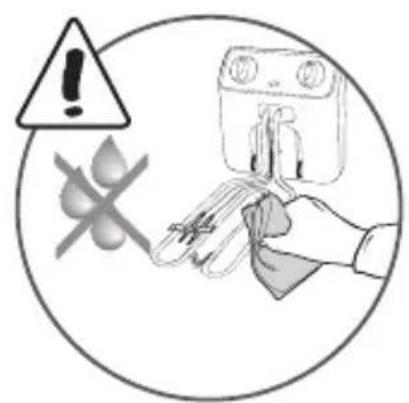 Warning sign with warning triangle, crossed-out hand, and cleaning device illustration