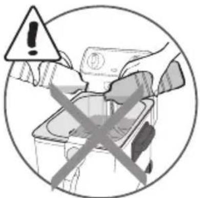 Warning symbol with exclamation mark and crossed-out cross, indicating incorrect use of a device or appliance