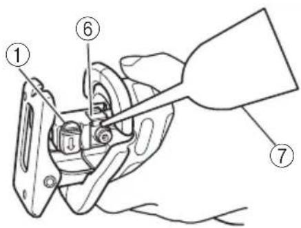 Technical diagram of a mechanical assembly with numbered parts labeled 1, 6, and 7