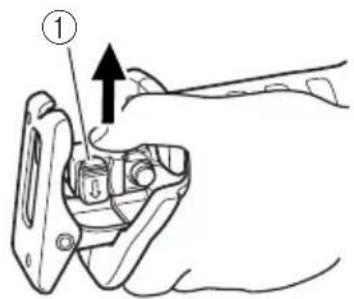 Diagram showing a hand using a tool to adjust or install a mechanical component, with labeled step 1 and an upward arrow indicating motion.