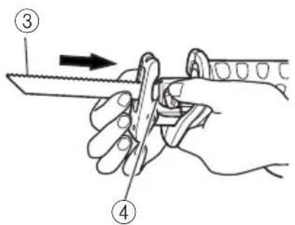 Diagram showing a hand holding a tool with labeled parts ③ and ④, indicating a step in the process.