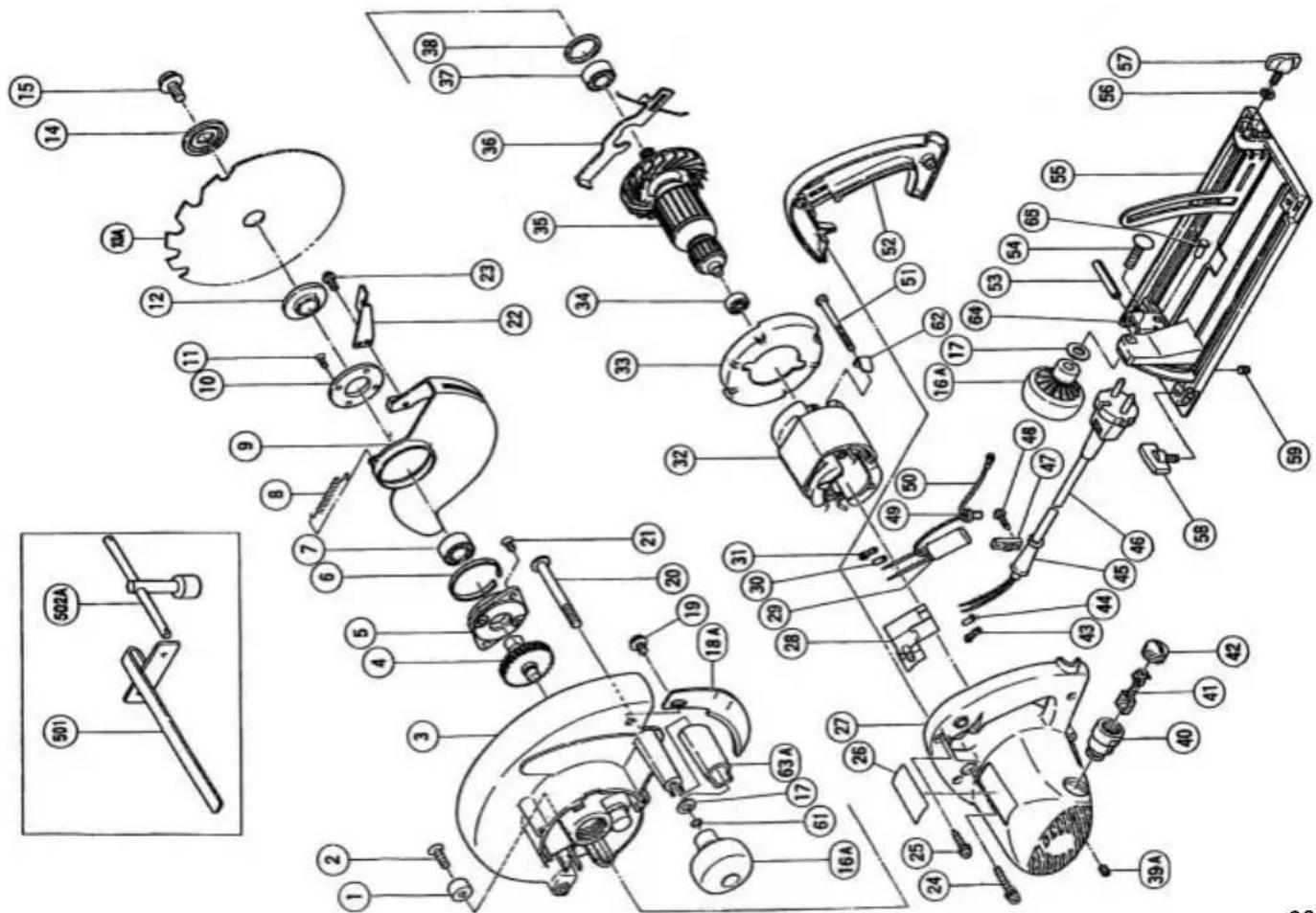 Exploded view diagram of a mechanical assembly with numbered parts and labeled components