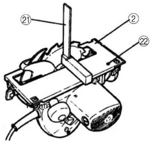 Technical diagram of a mechanical device with numbered components labeled ②, ②1, and ②2